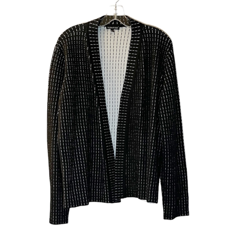 EILEEN FISHER SILK AND ORGANIC COTTON SIMPLE SHAPED CARDIGAN BLACK XL - Picture 6 of 14